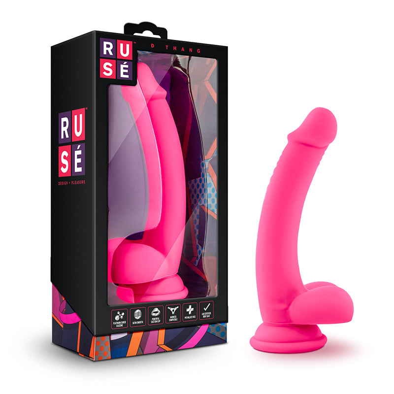 Blush Ruse D Thang Semi-Realistic 7.75 in. Silicone Dildo with Balls & Suction Cup Hot Pink