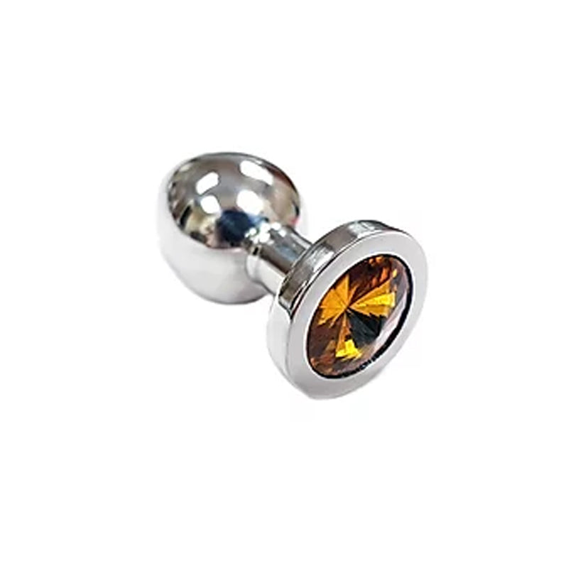 Stainless Steel Smooth Small Butt Plug- Yellow Crystal