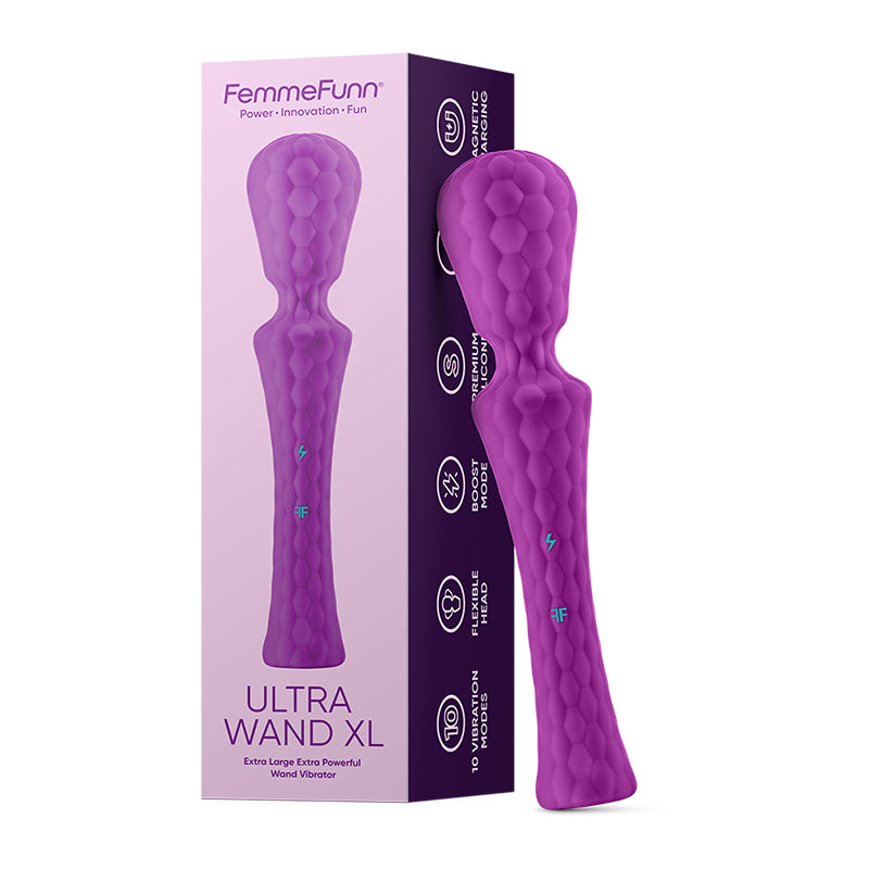 FemmeFunn Ultra Wand XL Rechargeable Flexible Textured Silicone Vibrator Purple