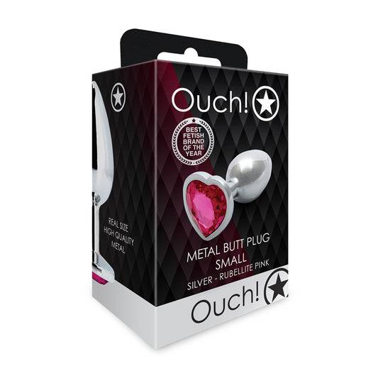 Shots Ouch! Heart Gem Butt Plug Small Silver/Rubellite Pink